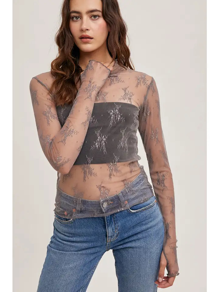 Floral Embroidery Lace Mesh Layering Top