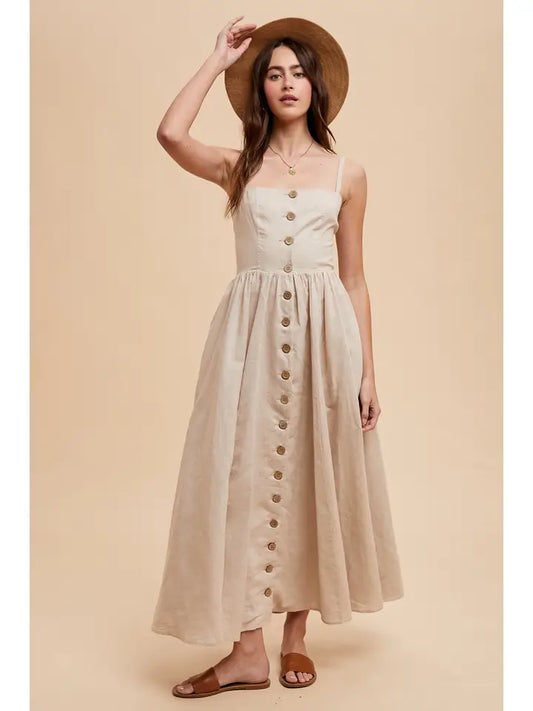 Linen Blend Button Dress
