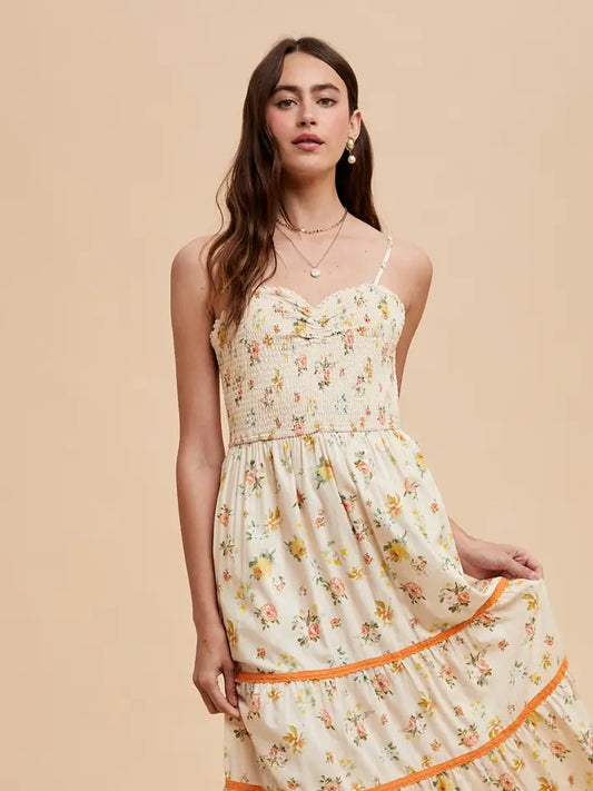 Cotton Floral Smocked Maxi Dress