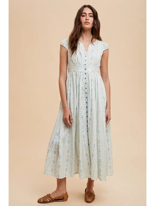 Cotton Floral Button Down Maxi Dress
